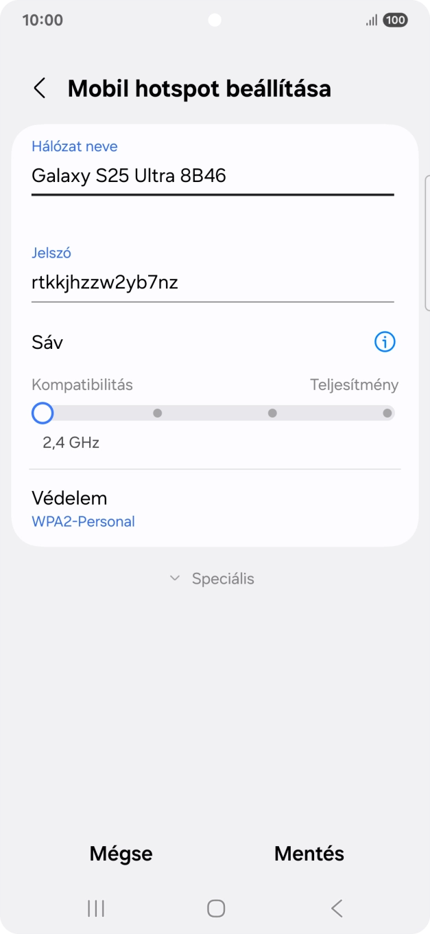 Kattints a „Hálózat neve” alatti mezőre, és írd be a Wi-Fi hotspot kívánt nevét.