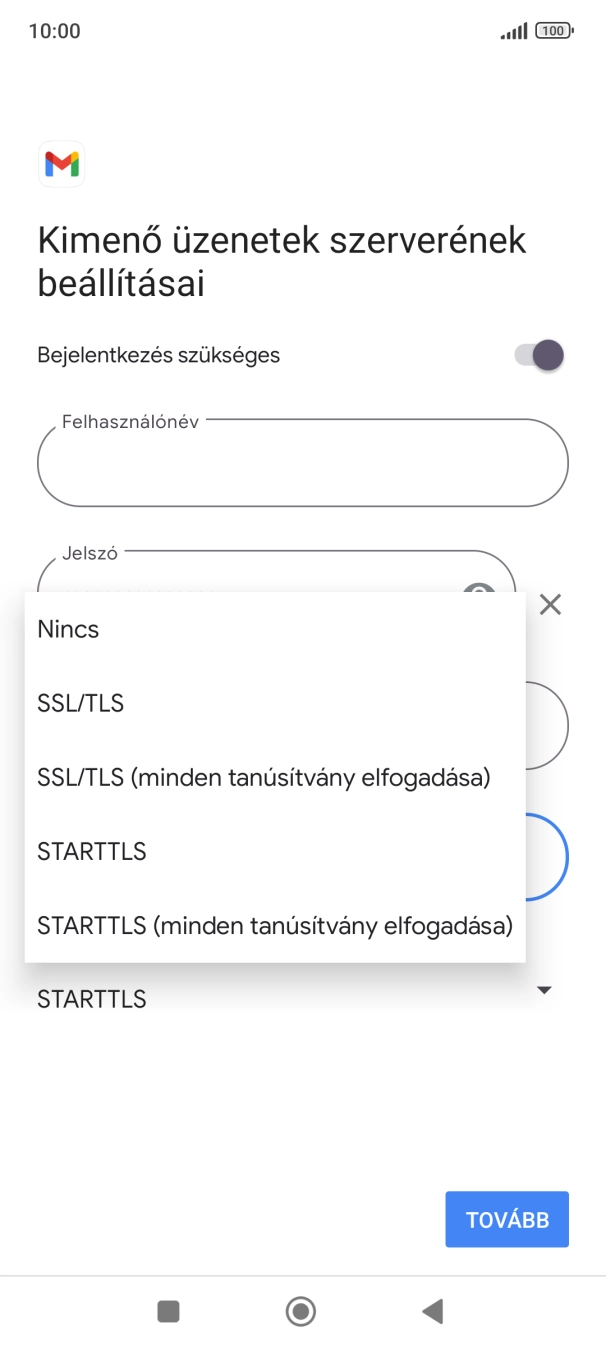 Válaszd az SSL/TLS lehetőséget.
