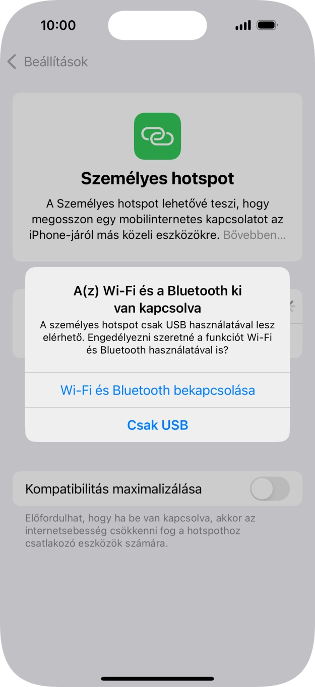 Amennyiben ki van kapcsolva a Wi-Fi, válaszd a Wi-Fi és Bluetooth bekapcsolása lehetőséget.