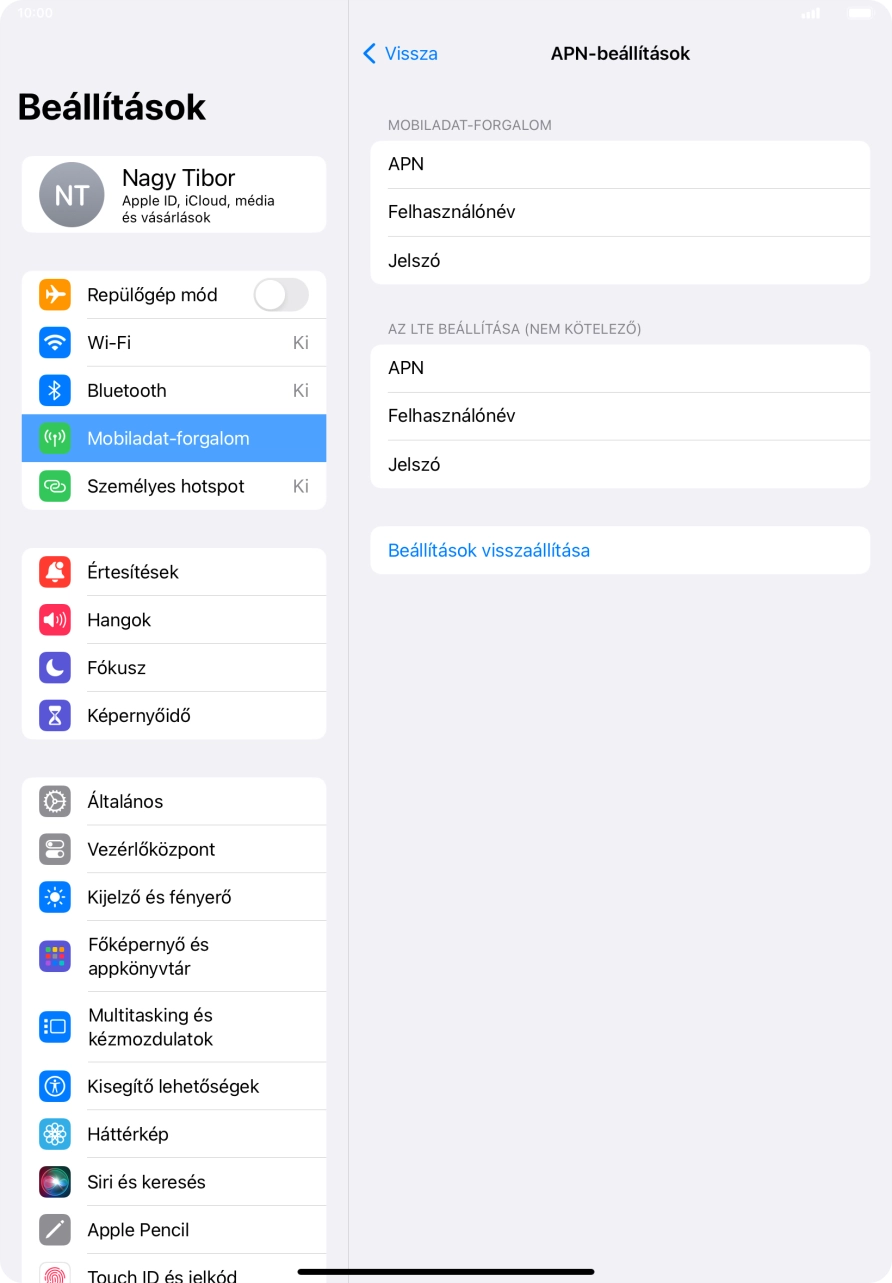 Válaszd az APN lehetőséget. Amennyiben előfizetésed van, írd be azt, hogy internet.vodafone.net.