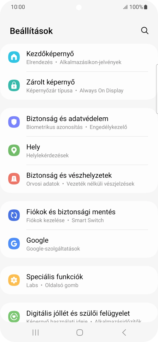 Válaszd a Fiókok és biztonsági mentés lehetőséget.