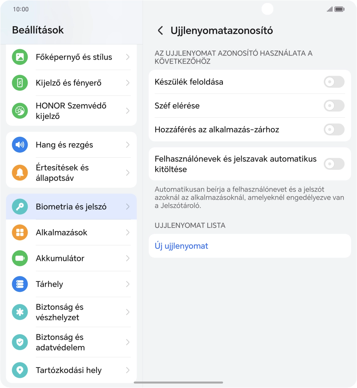 Válaszd az Új ujjlenyomat lehetőséget.