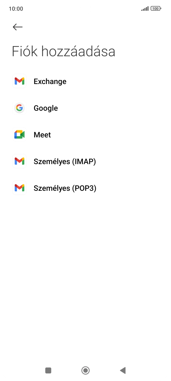Válaszd a Személyes (IMAP) lehetőséget.