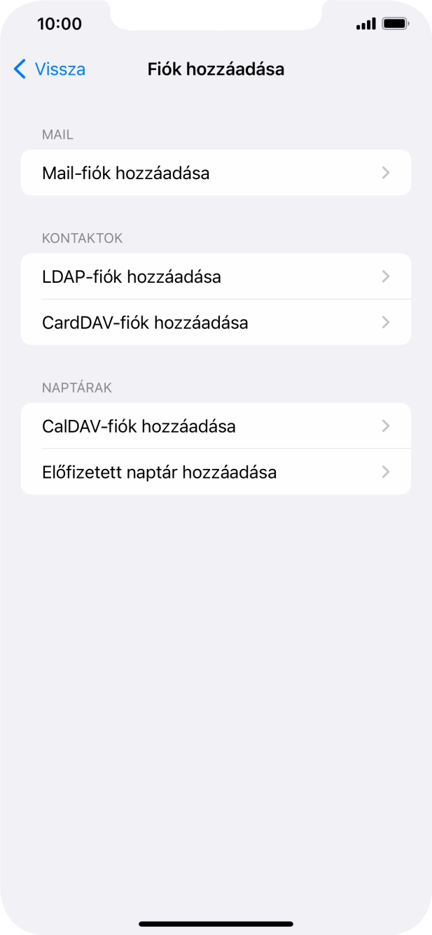 Válaszd a Mail-fiók hozzáadása lehetőséget.