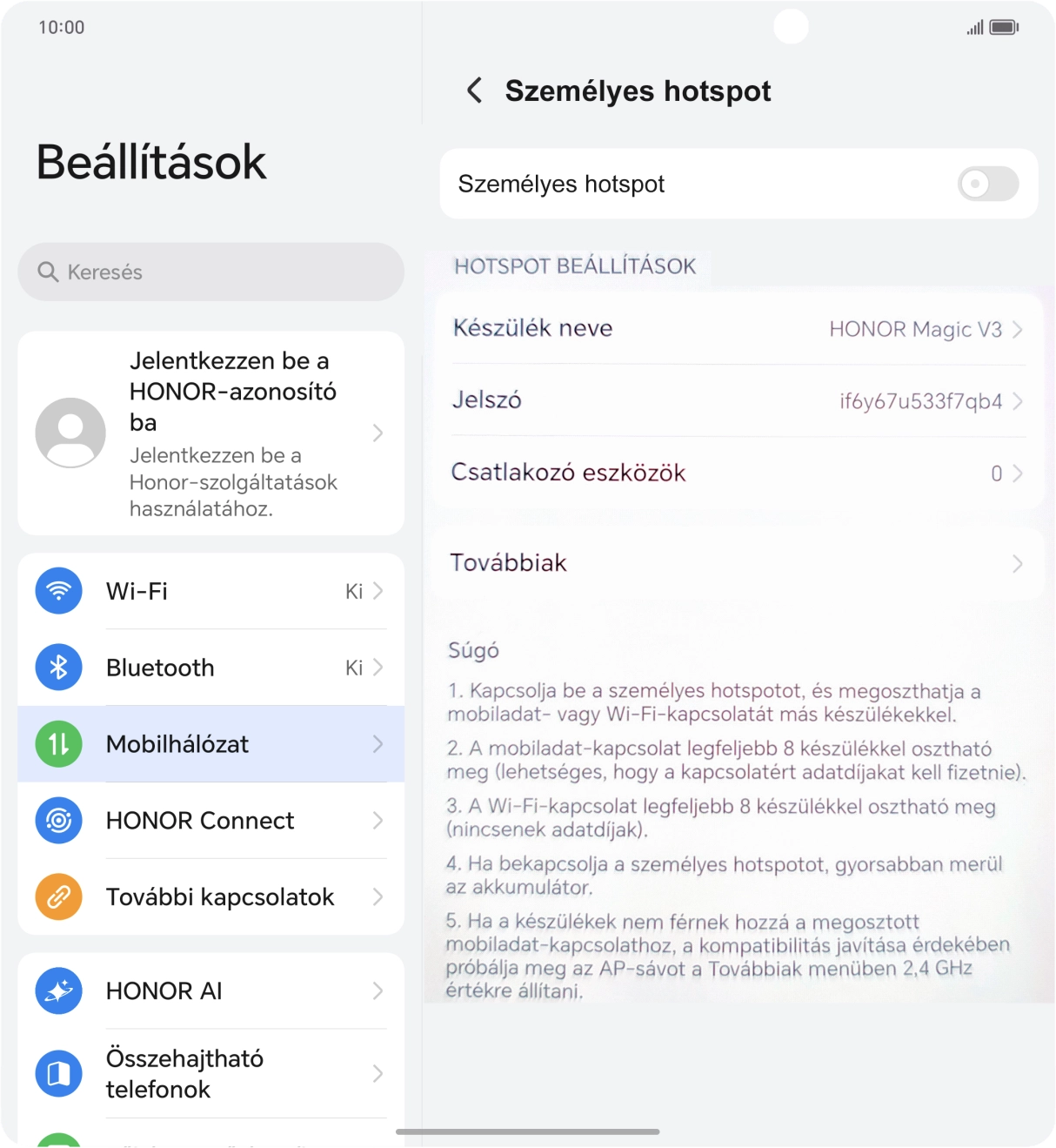 Válaszd a Készülék neve lehetőséget, és írd be a Wi-Fi-hotspot kívánt nevét.