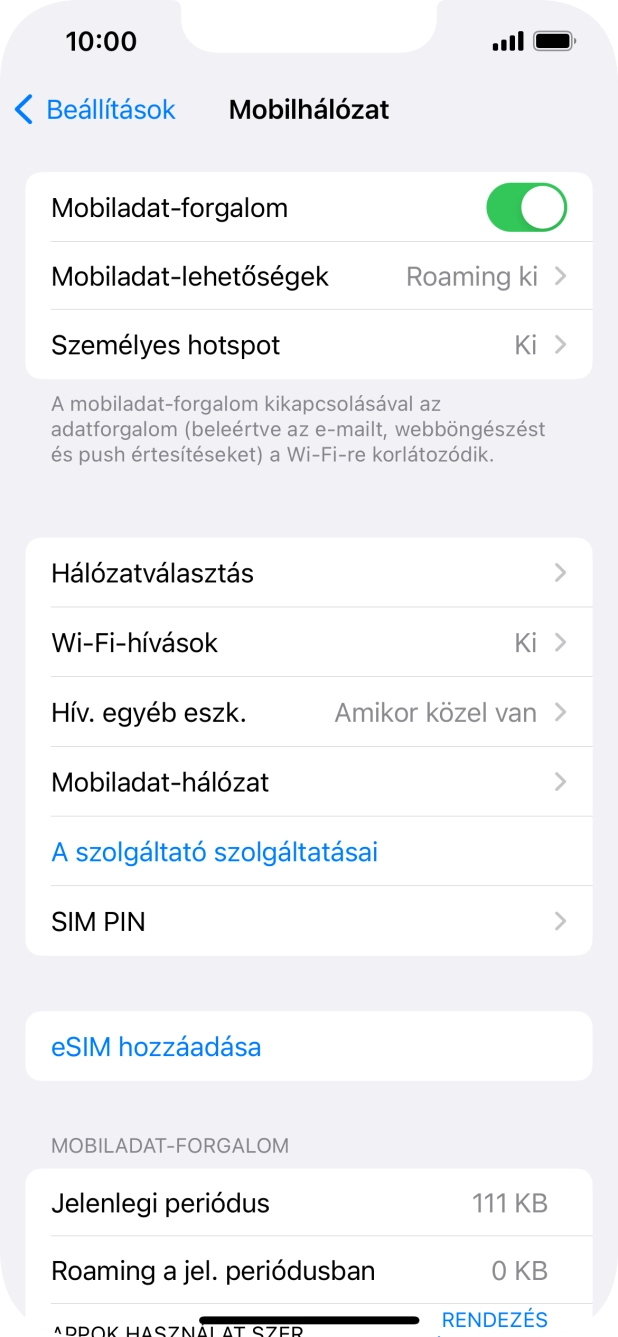 Válaszd a Mobiladat-hálózat lehetőséget. Válaszd a Mobiladat-hálózat lehetőséget.