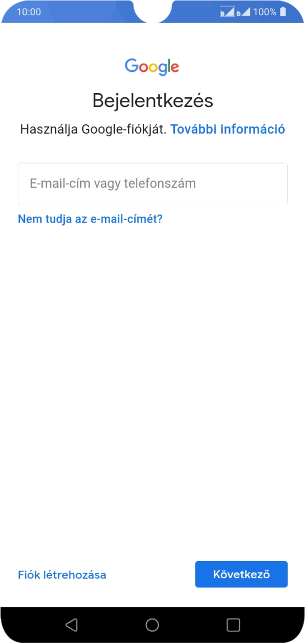 Amennyiben nincs Google-fiókod, válaszd a Fiók létrehozása lehetőséget, és kövesd a képernyőn megjelenő utasításokat egy új fiók létrehozásához.