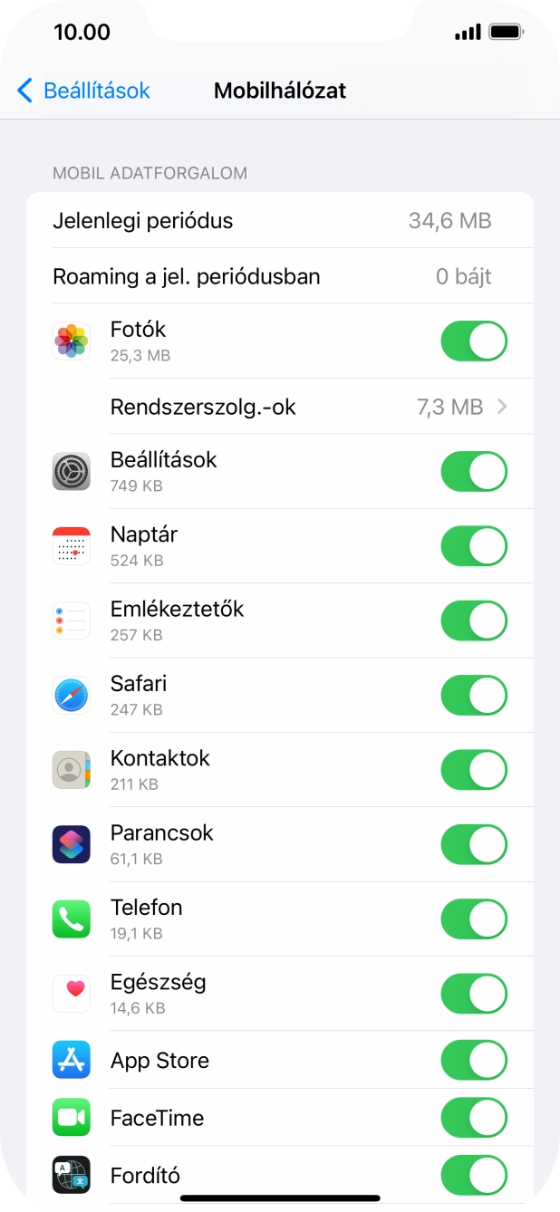 Kattints a kívánt programok melletti csúszkákra a funkciók be- vagy kikapcsolásához.