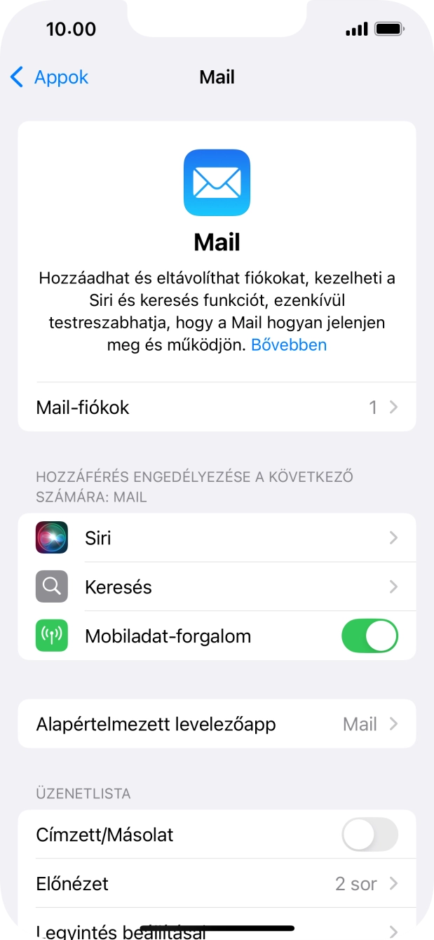 Válaszd a Mail-fiókok lehetőséget.