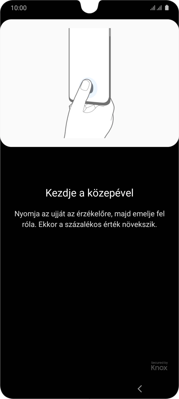 Kövesd a kijelzőn megjelenő utasításokat képernyőzár létrehozásához ujjlenyomattal. Kövesd a kijelzőn megjelenő utasításokat képernyőzár létrehozásához ujjlenyomattal.