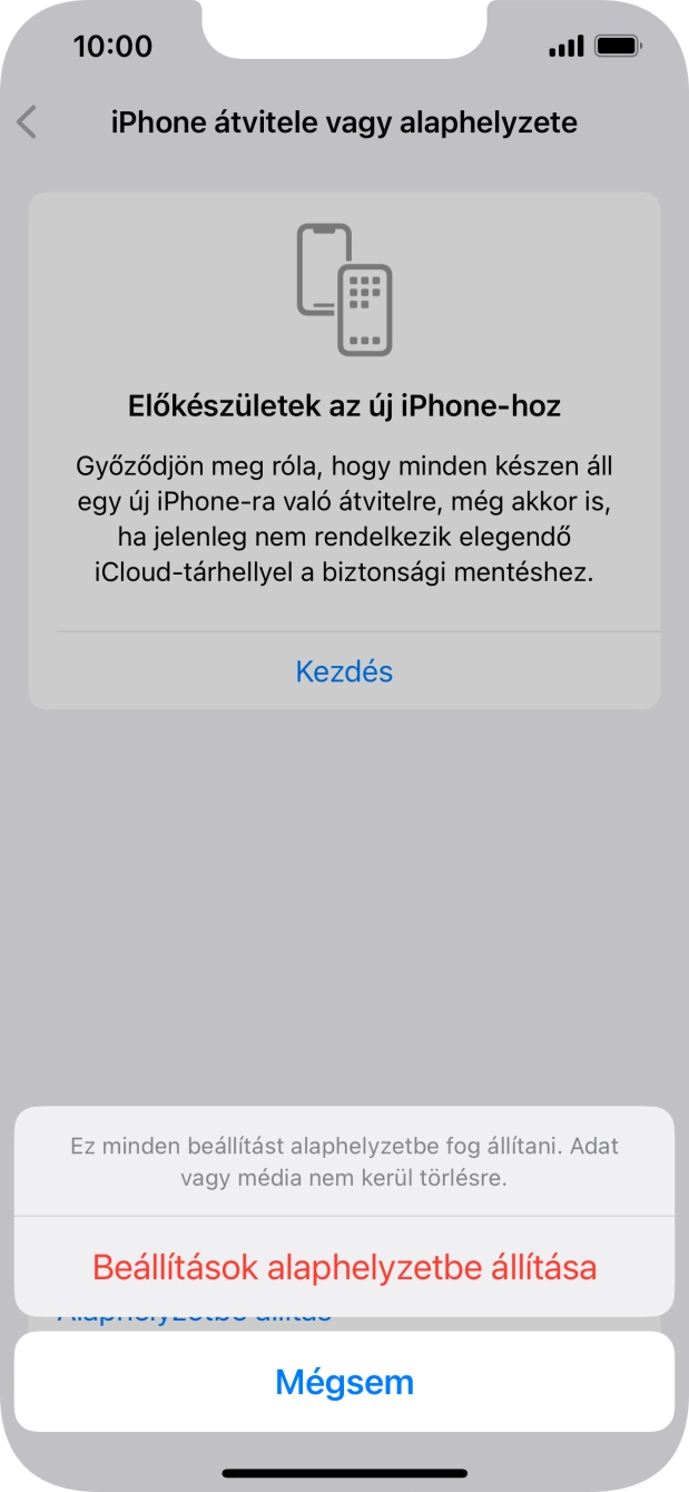 Válaszd a Beállítások alaphelyzetbe állítása lehetőséget. Válaszd a Beállítások alaphelyzetbe állítása lehetőséget.