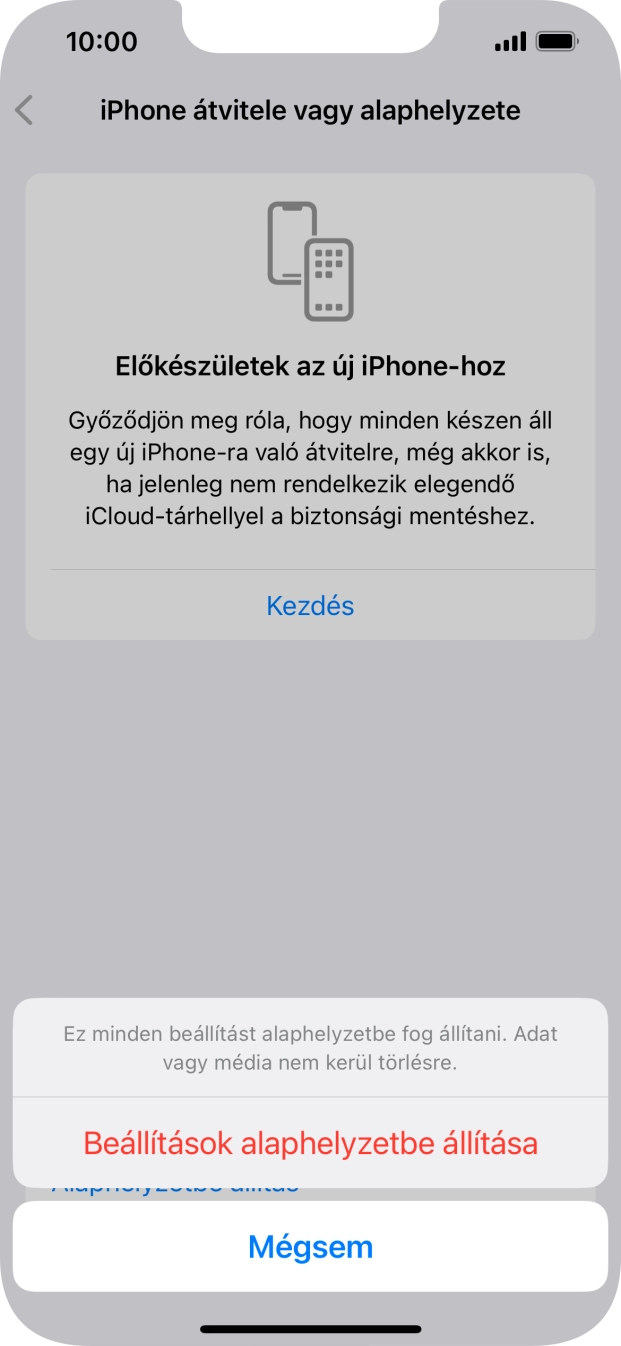 Válaszd a Beállítások alaphelyzetbe állítása lehetőséget. Válaszd a Beállítások alaphelyzetbe állítása lehetőséget.