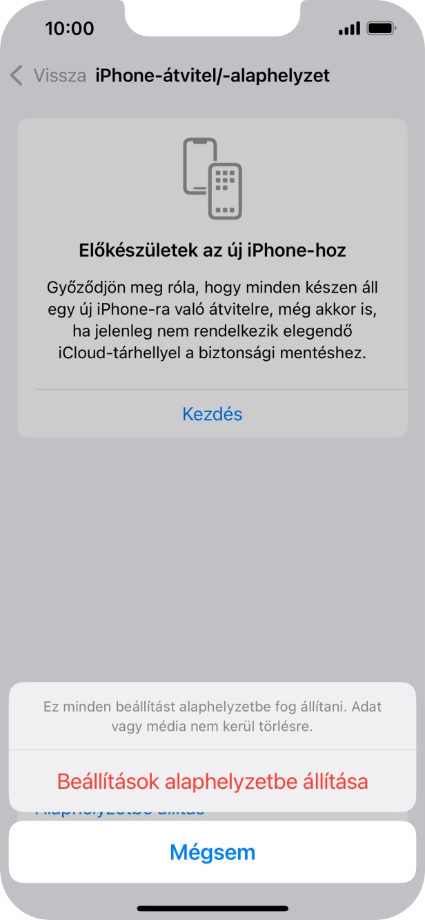 Válaszd a Beállítások alaphelyzetbe állítása lehetőséget. Válaszd a Beállítások alaphelyzetbe állítása lehetőséget.