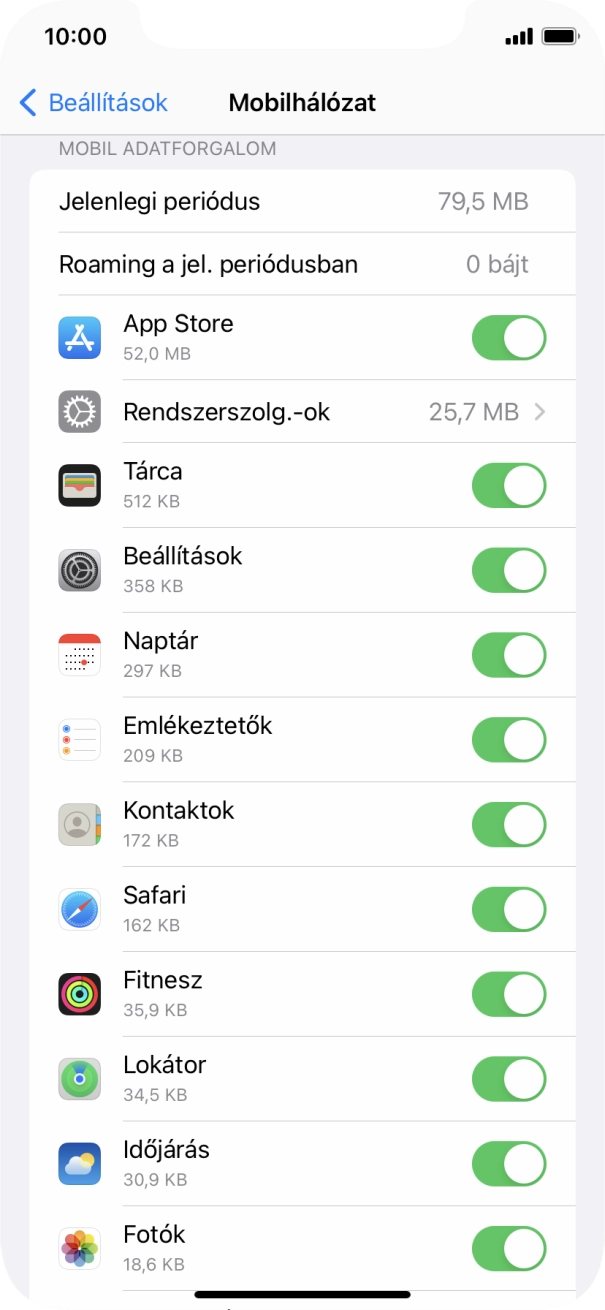 Kattints a kívánt programok melletti csúszkákra a funkciók be- vagy kikapcsolásához.
