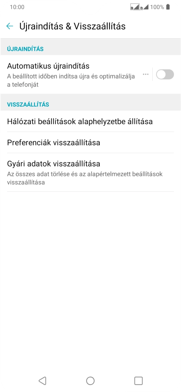 Válaszd a Gyári adatok visszaállítása lehetőséget.