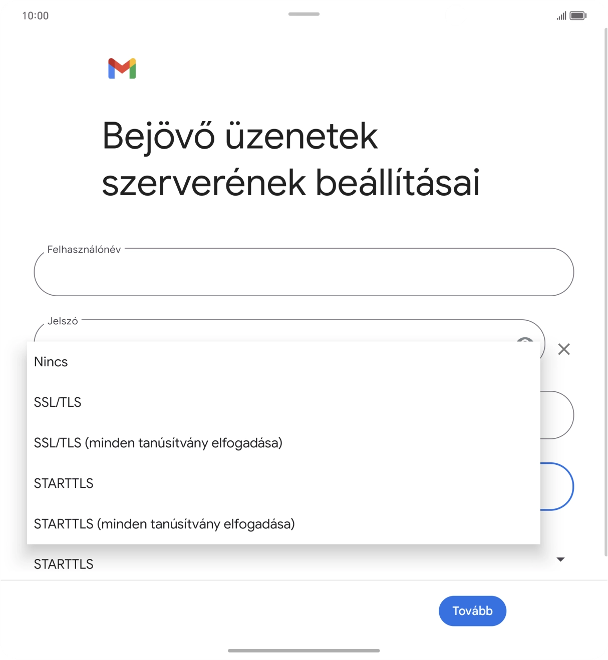 Válaszd az SSL/TLS lehetőséget.