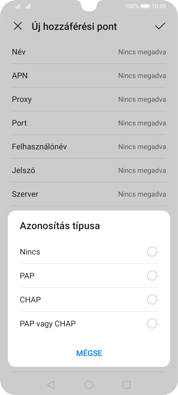 Válaszd a PAP lehetőséget.