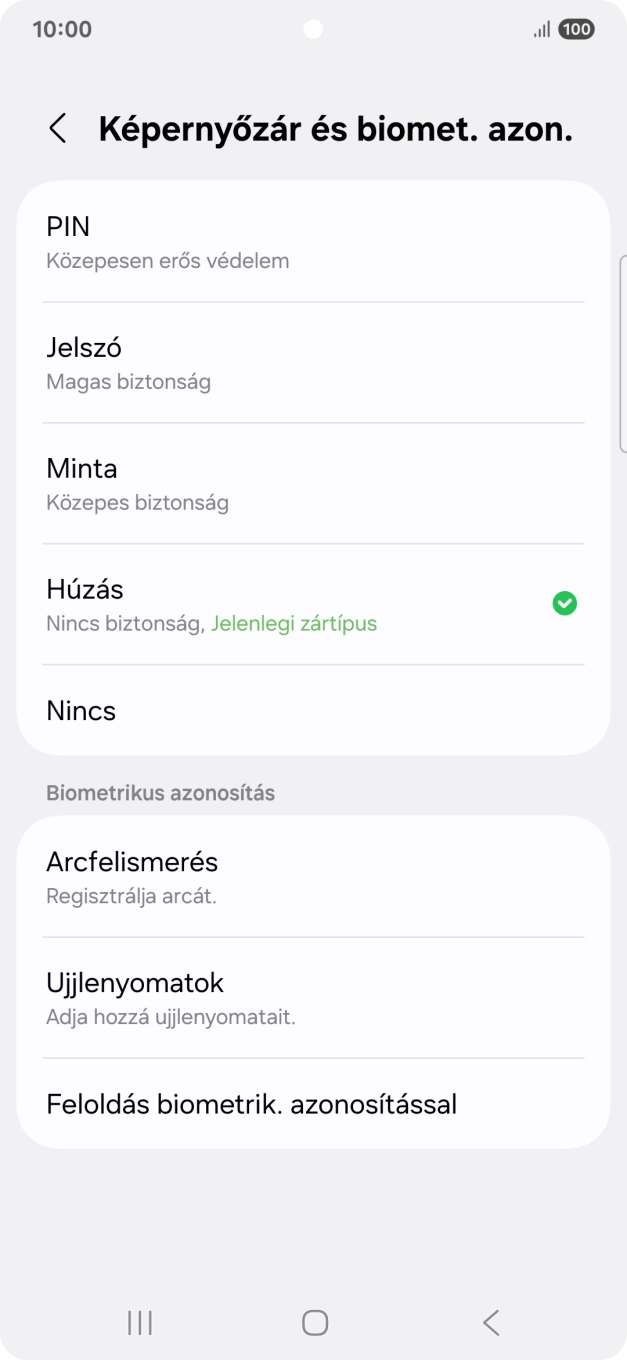 Válaszd az Ujjlenyomatok lehetőséget.
