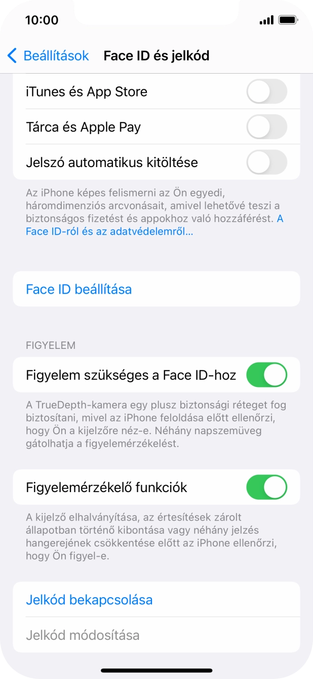 Válaszd a Jelkód bekapcsolása lehetőséget, és írj be kétszer egymás után egy tetszőleges képernyőzárkódot.