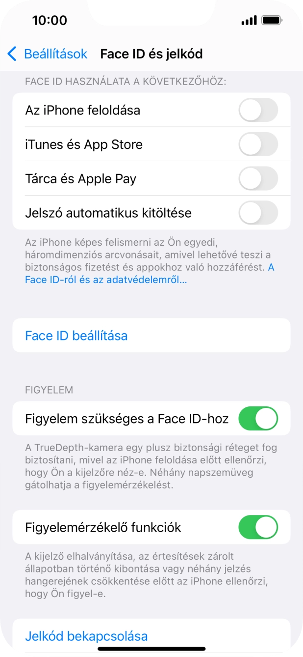 Válaszd a Jelkód bekapcsolása lehetőséget, és írj be kétszer egymás után egy tetszőleges képernyőzárkódot. Válaszd a Jelkód bekapcsolása lehetőséget, és írj be kétszer egymás után egy tetszőleges képernyőzárkódot.