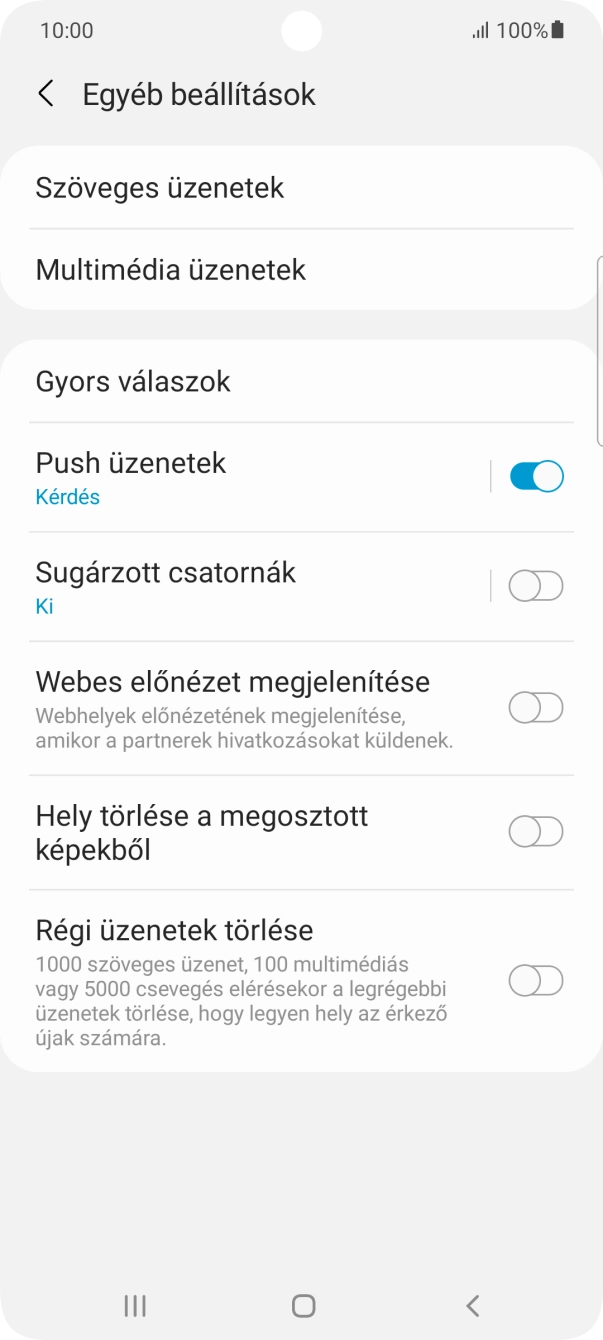 Válaszd a Szöveges üzenetek lehetőséget.