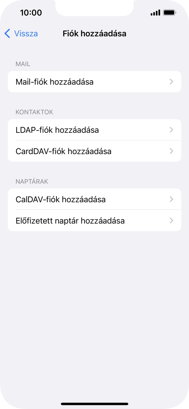 Válaszd a Mail-fiók hozzáadása lehetőséget.