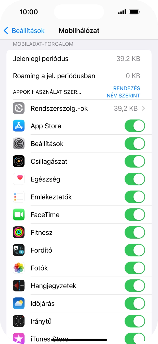 Kattints a kívánt programok melletti csúszkákra a funkciók be- vagy kikapcsolásához.