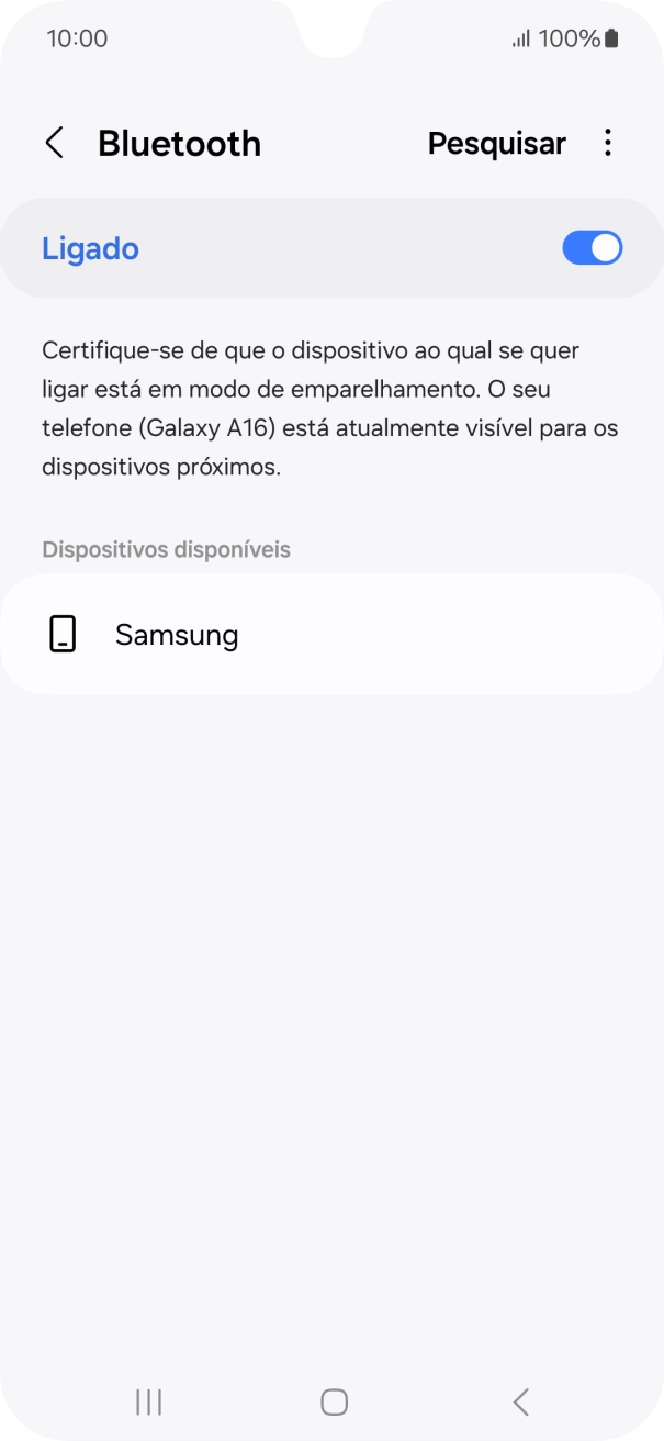 Prima o dispositivo Bluetooth pretendido e siga as indicações no ecrã para emparelhar o dispositivo pretendido com o telefone.