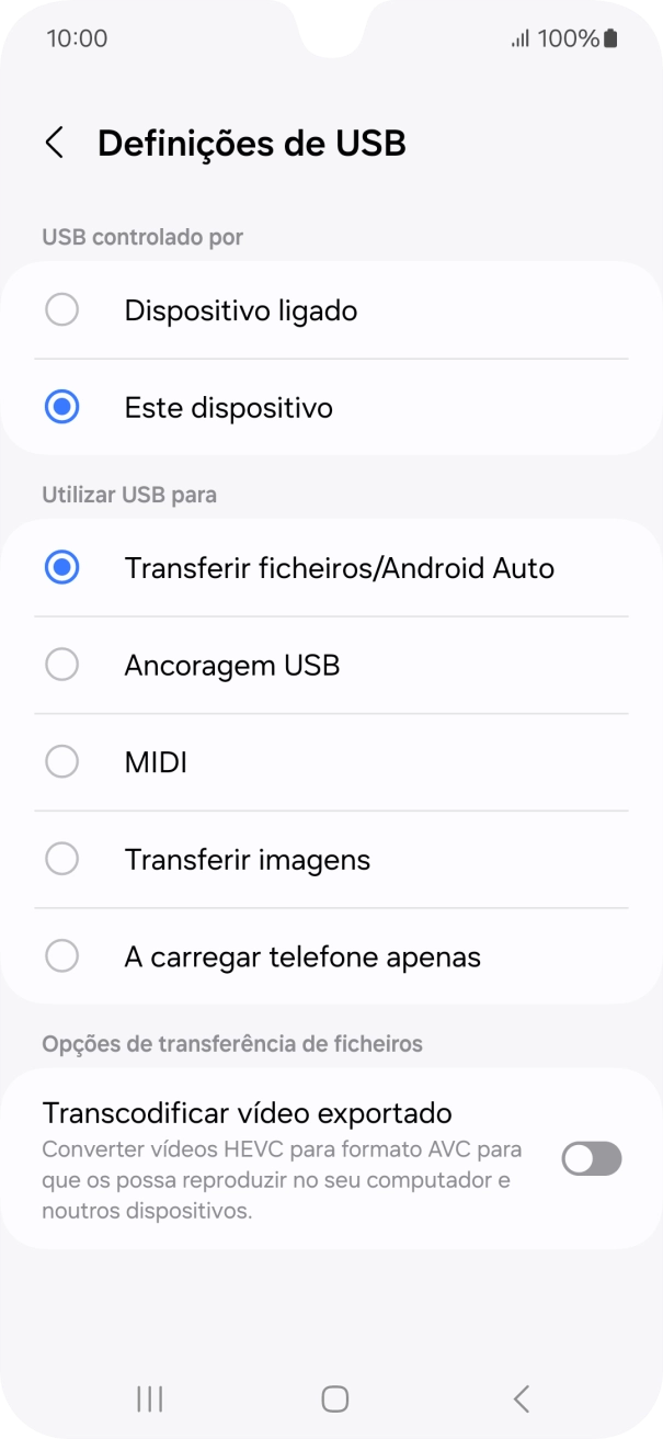 Prima Transferir ficheiros/Android Auto.