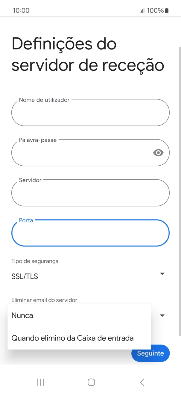 Prima Nunca para manter os e-mails no servidor quando estes são apagados no telefone.