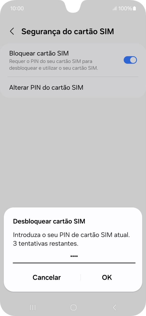 Introduza o seu código PIN e prima OK.
