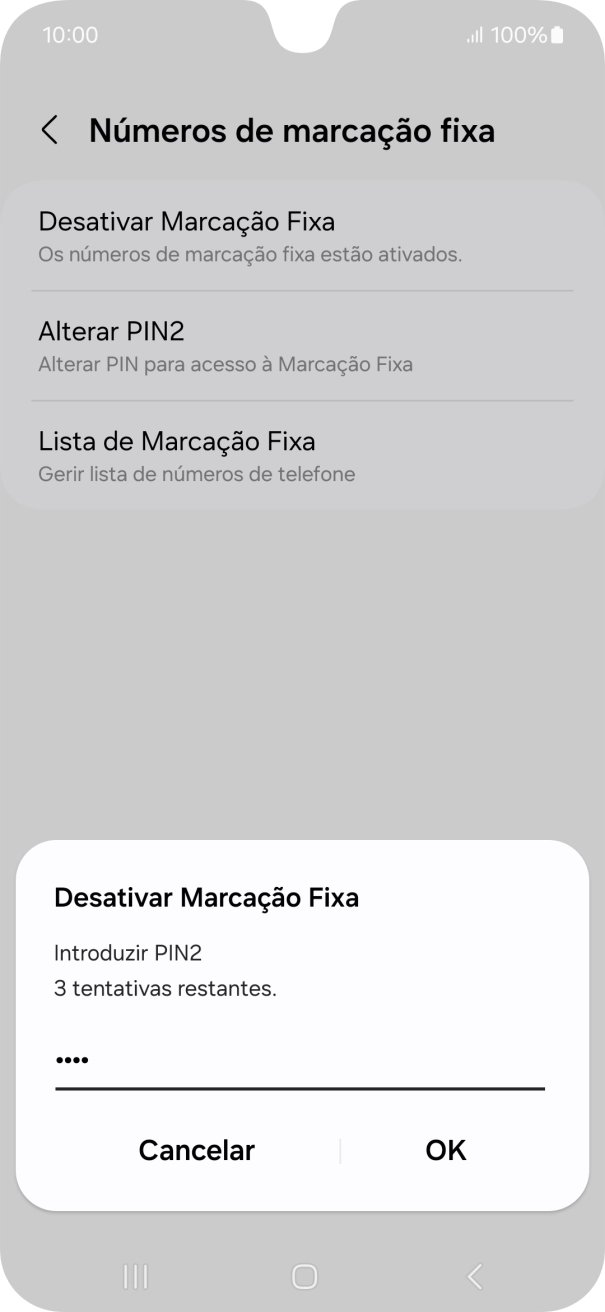 Introduza o código PIN2 e prima OK.