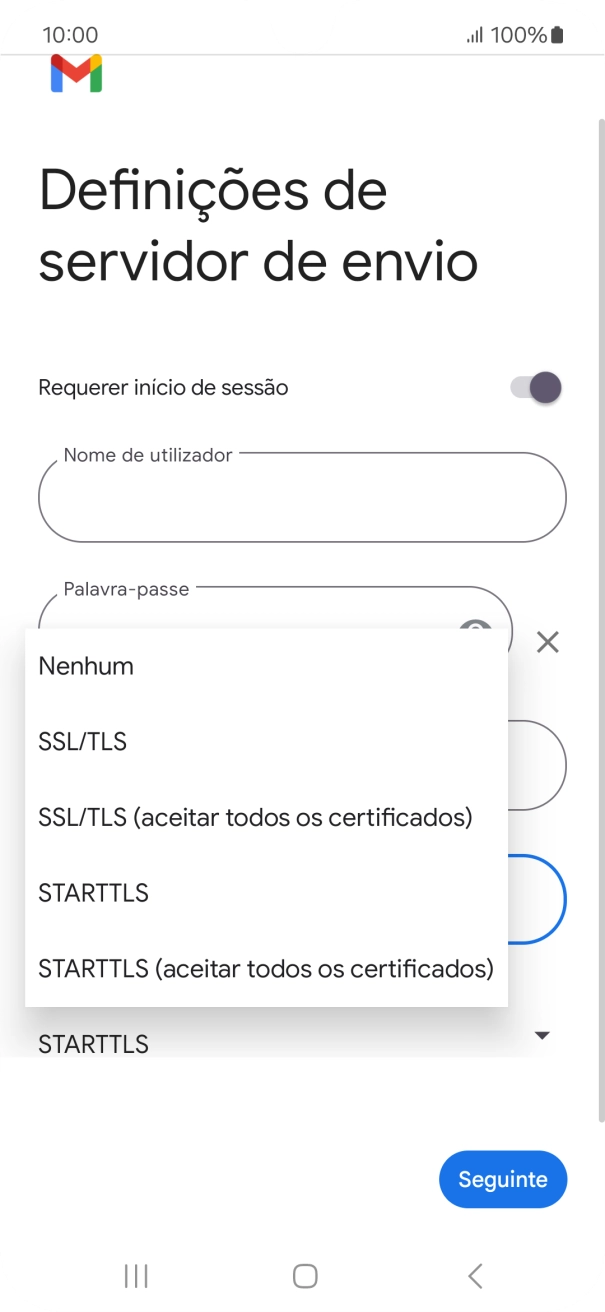 Prima SSL/TLS para desativar a função.