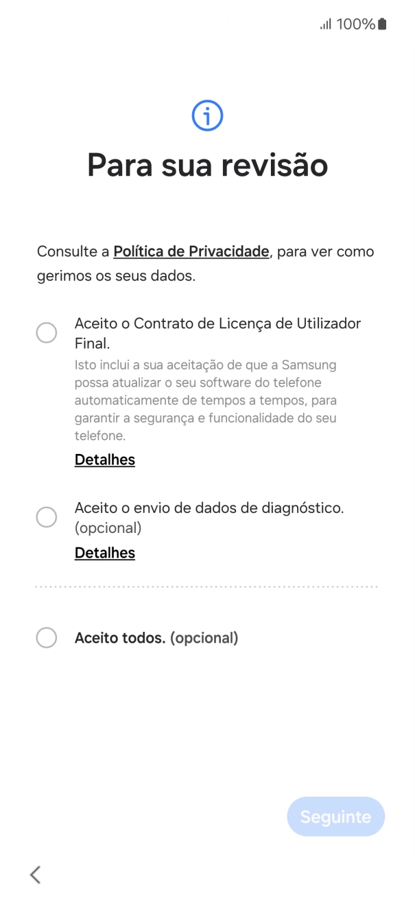 Prima o campo ao lado das definições pretendidas para as selecionar.