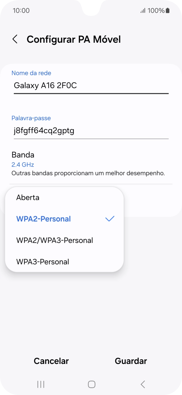 Prima WPA3-Personal para proteger o hotspot Wi-Fi com uma password.