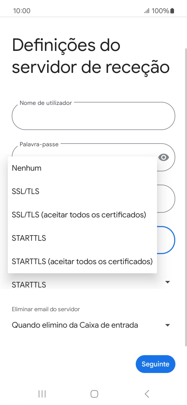 Prima SSL/TLS para desativar a função.