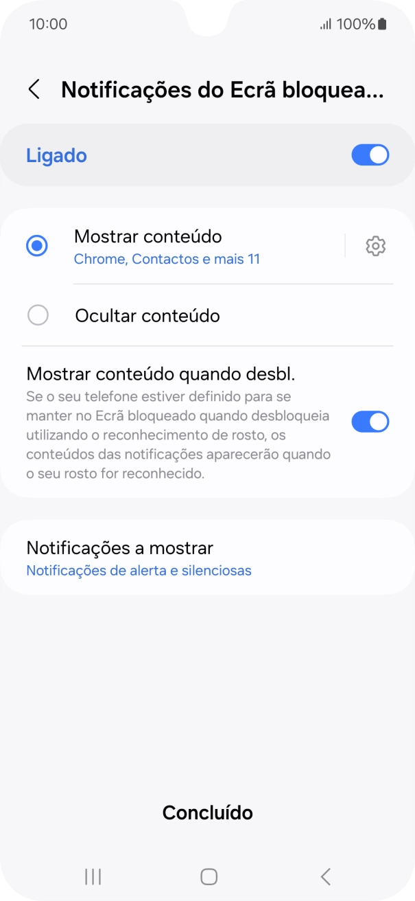 Prima as definições pretendidas para as ativar ou desativar.