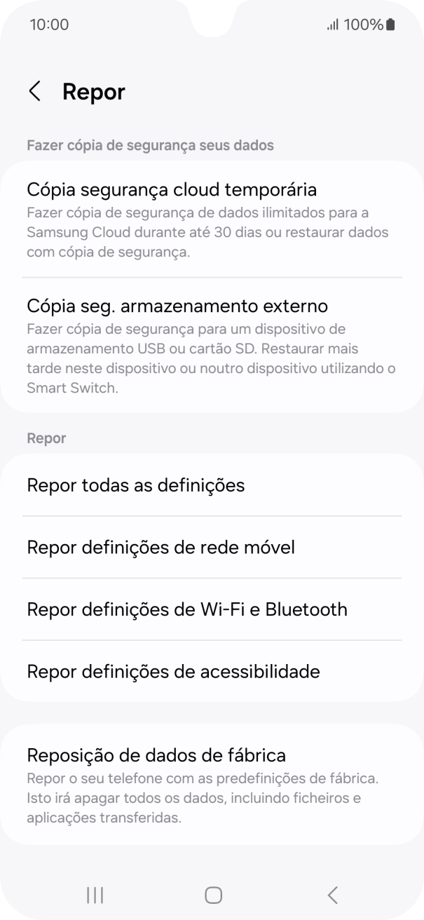 Prima Reposição de dados de fábrica.
