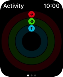 The screen will tell you how far you are from completing your daily activity goals. When the coloured rings are closed, you've reached the goals of your daily activity. The screen will tell you how far you are from completing your daily activity goals. When the coloured rings are closed, you've reached the goals of your daily activity.