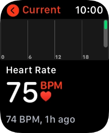 Your current heart rate is displayed below Current. Your current heart rate is displayed below Current.