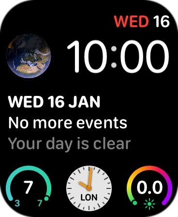 Slide your finger right starting from the left side of the screen to go back to the original watch face.