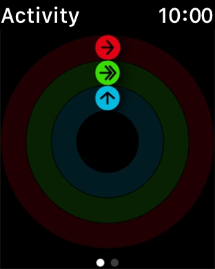 The screen will tell you how far you are from completing your daily activity goals. When the coloured rings are closed, you've reached the goals of your daily activity.