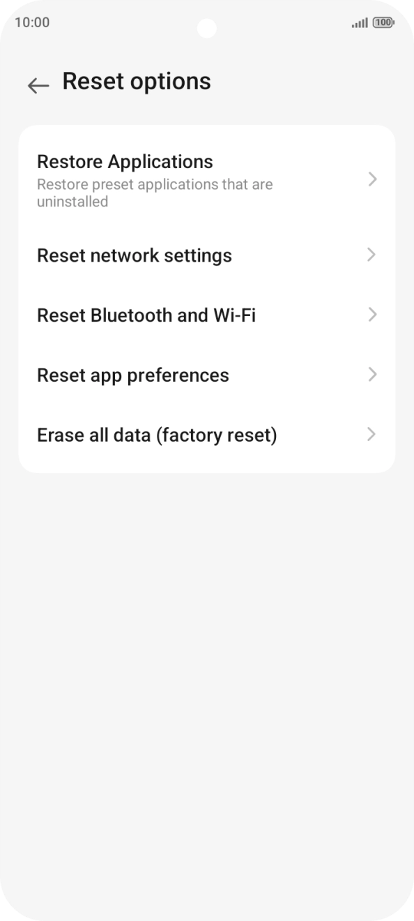 Press Erase all data (factory reset). Press Erase all data (factory reset).