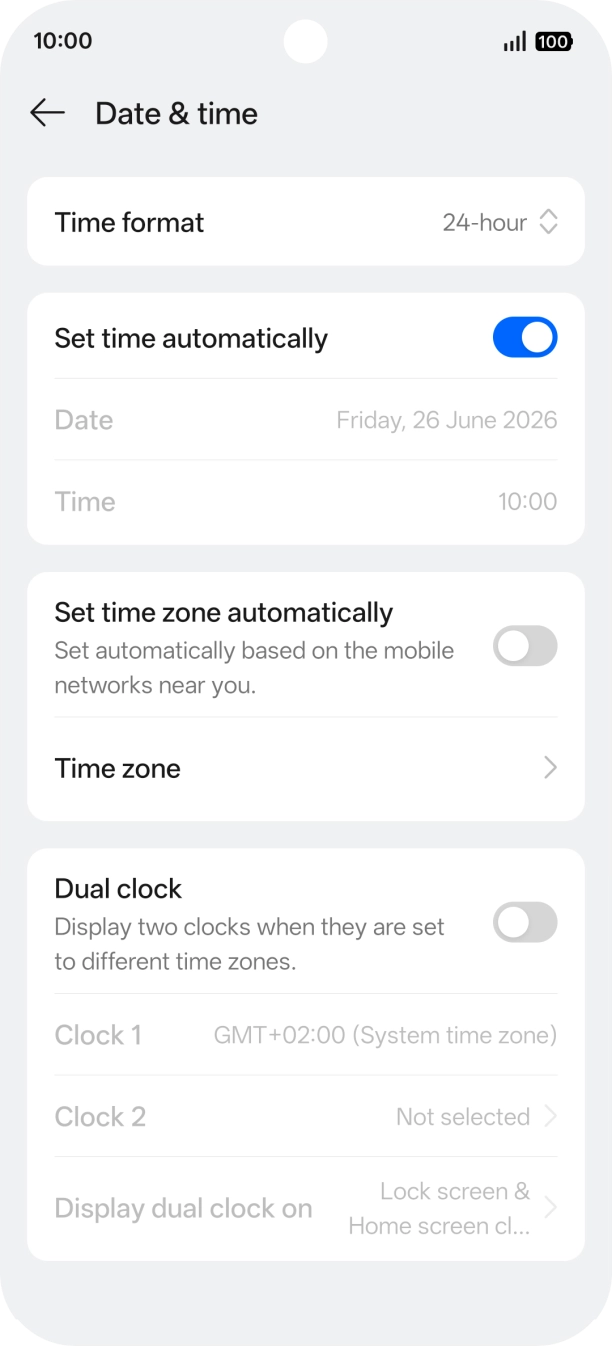Press the indicator next to 'Set time zone automatically' to turn on the function.
