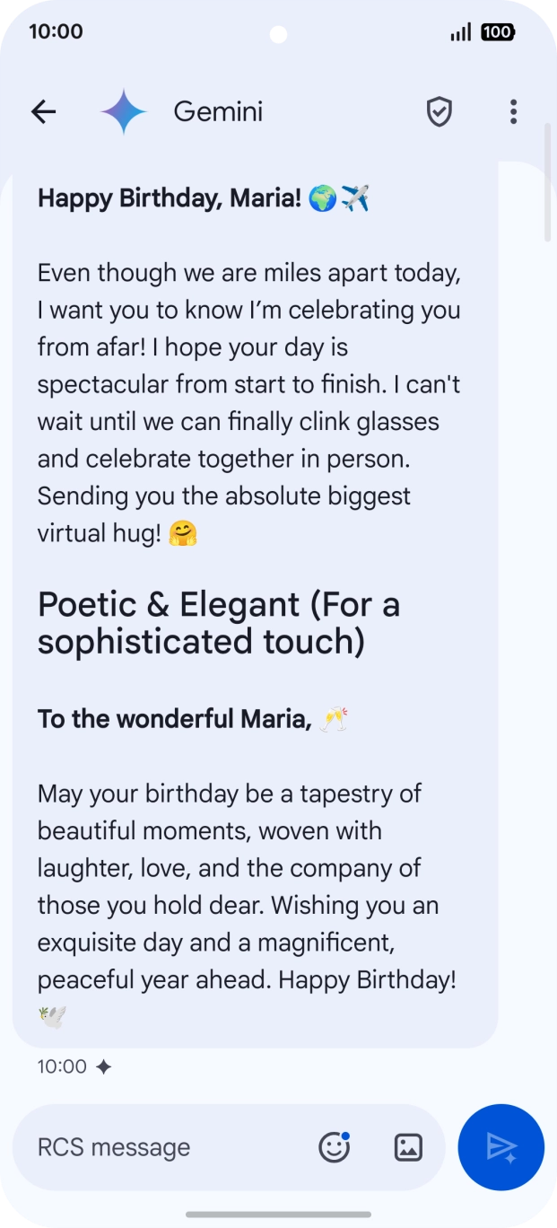 The text suggestion from Gemini is displayed.