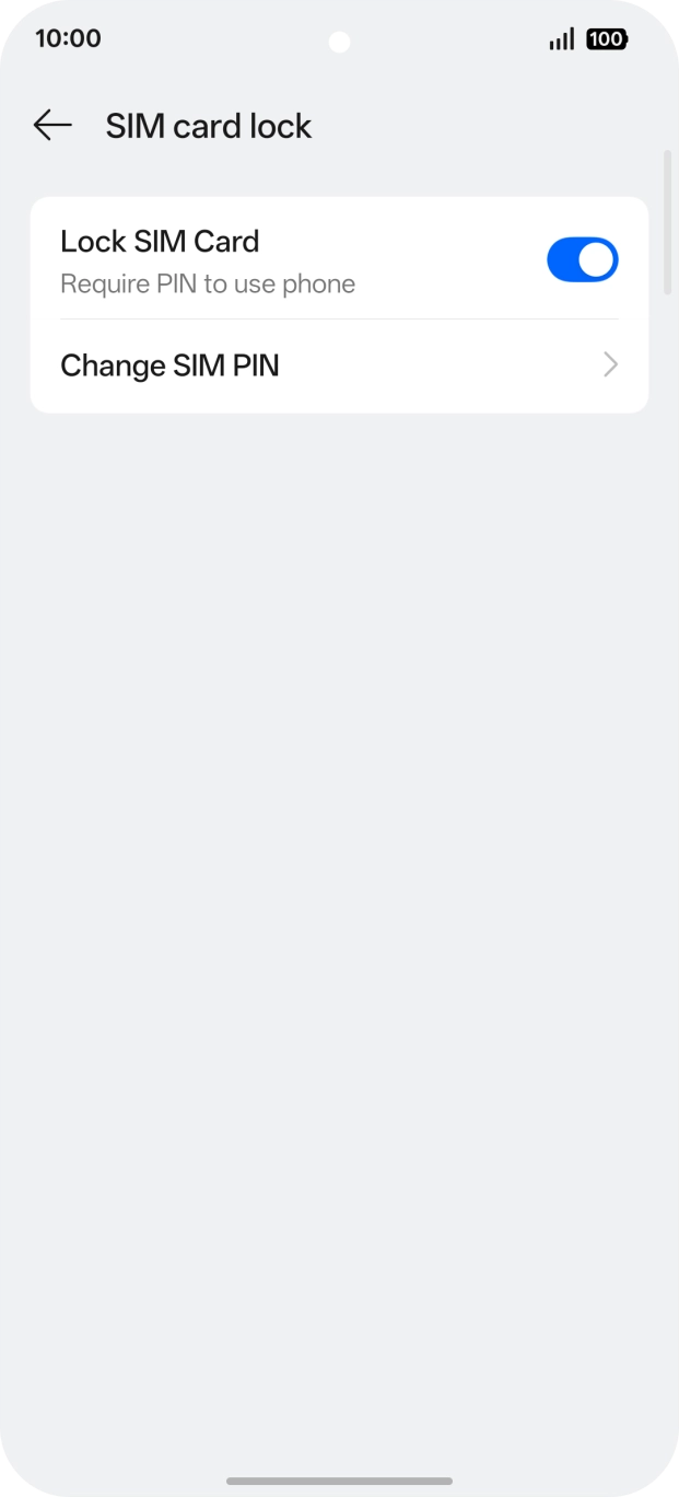 Press the indicator next to 'Lock SIM Card' to turn the function on or off.