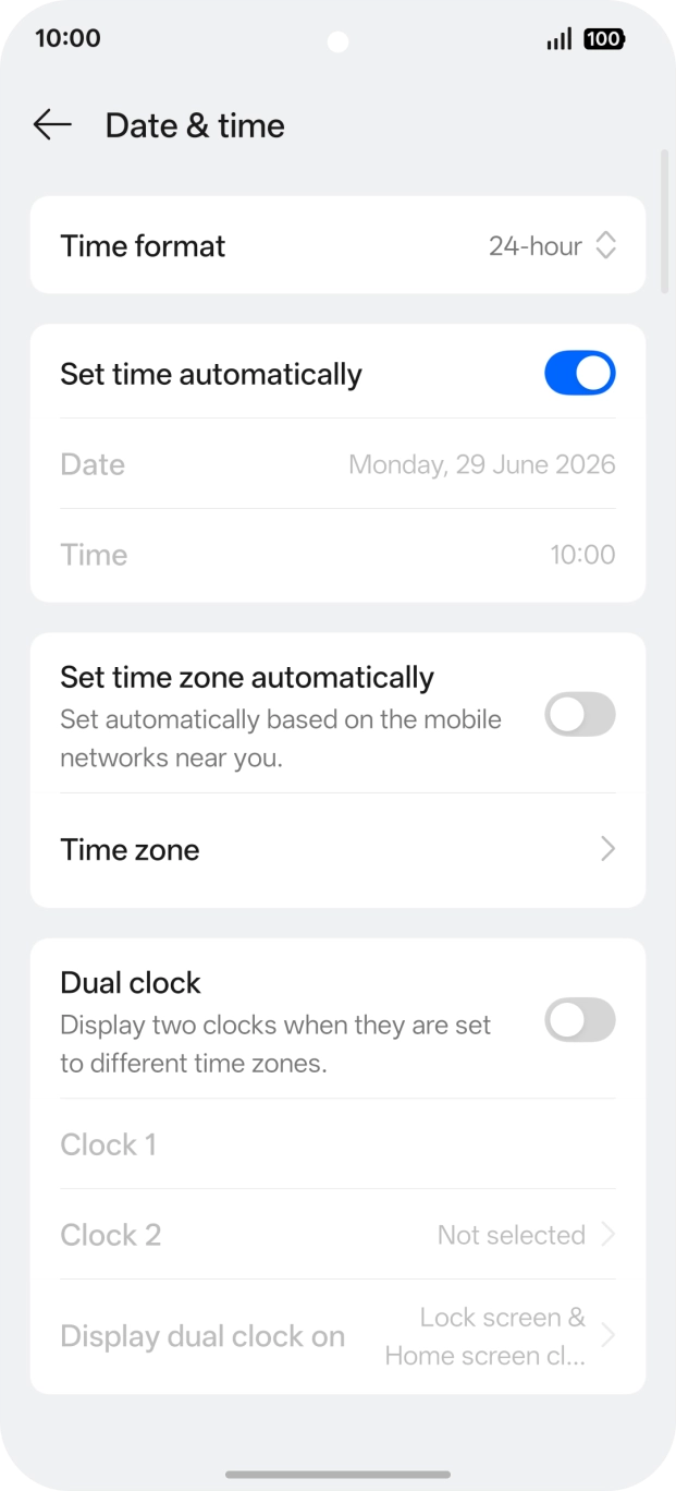 Press the indicator next to 'Set time zone automatically' to turn on the function.