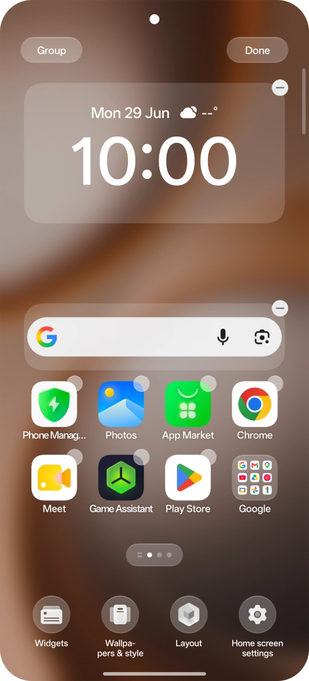 Press the required setting and follow the instructions on the screen to personalise the appearance of the home screen.