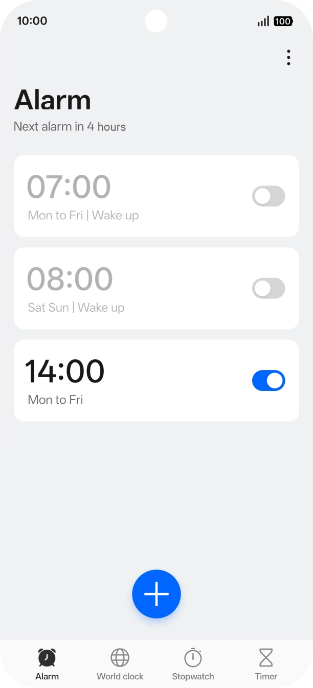 Press the indicator next to the required alarm to turn the alarm on or off.