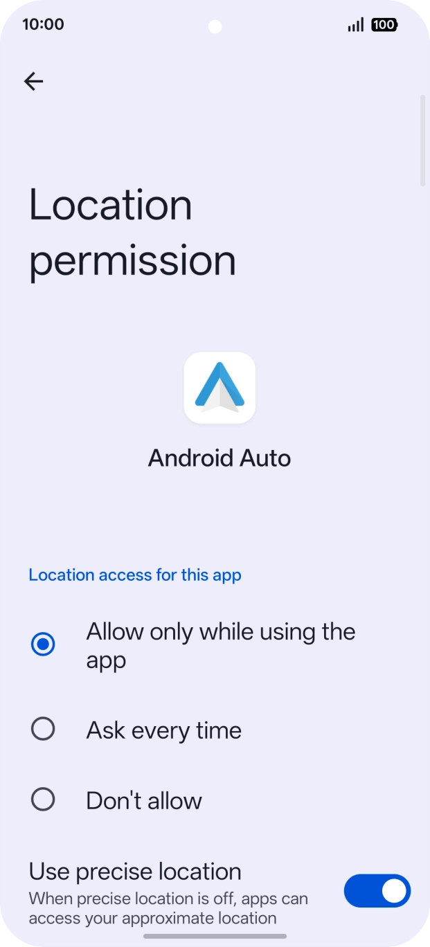 Press the required setting.